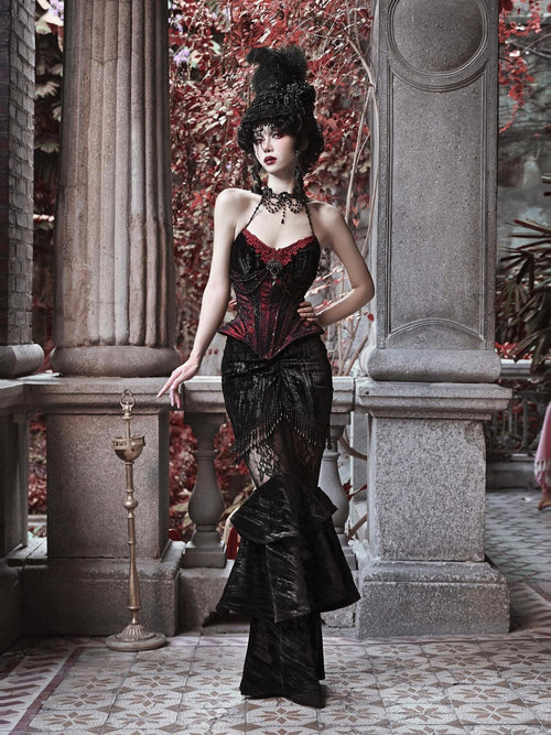BLOOD SUPPLY Beaded Gothic Rococo Spiderweb Boned Waist Women's Velvet Corsets