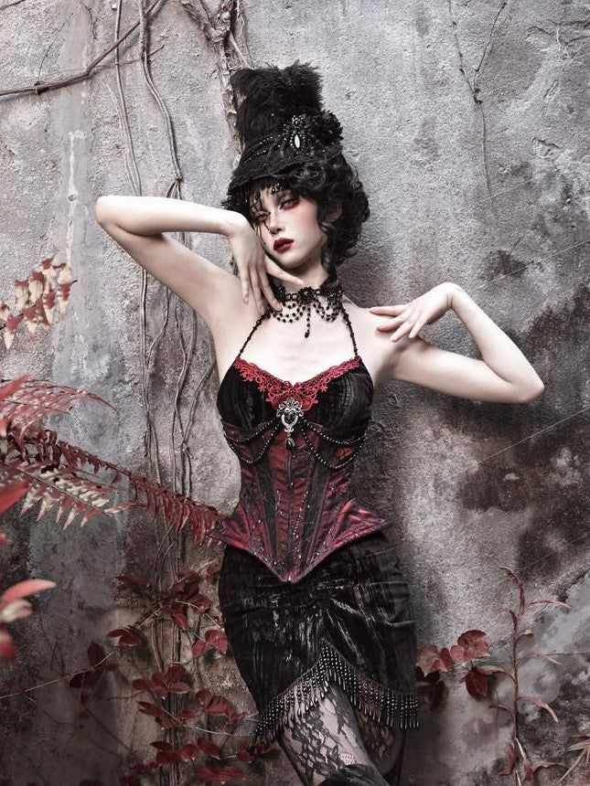 BLOOD SUPPLY Beaded Gothic Rococo Spiderweb Boned Waist Women's Velvet Corsets