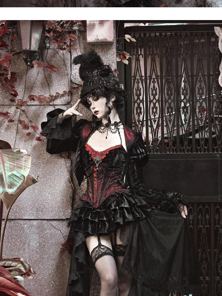 BLOOD SUPPLY Beaded Gothic Rococo Spiderweb Boned Waist Women's Velvet Corsets