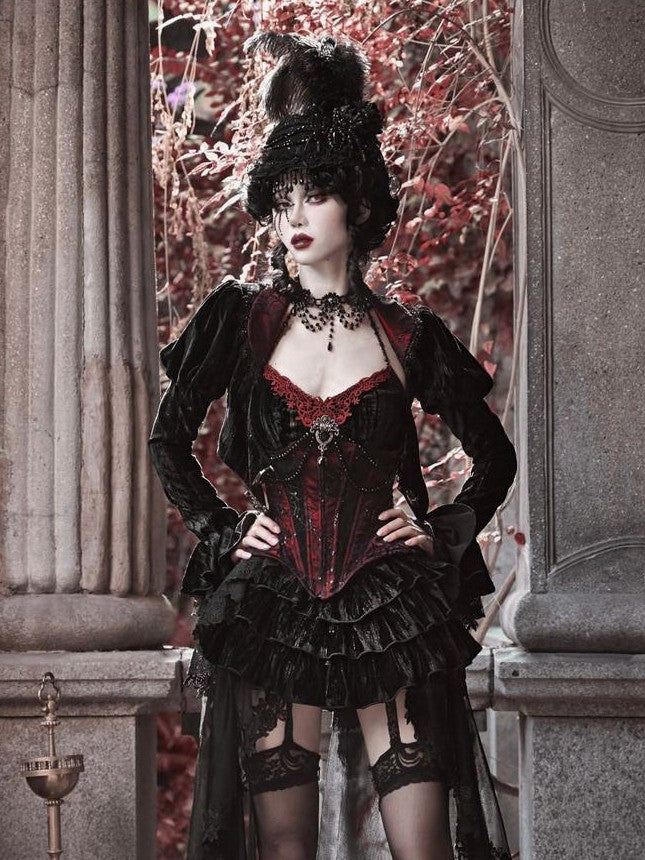 BLOOD SUPPLY Beaded Gothic Rococo Spiderweb Boned Waist Women's Velvet Corsets