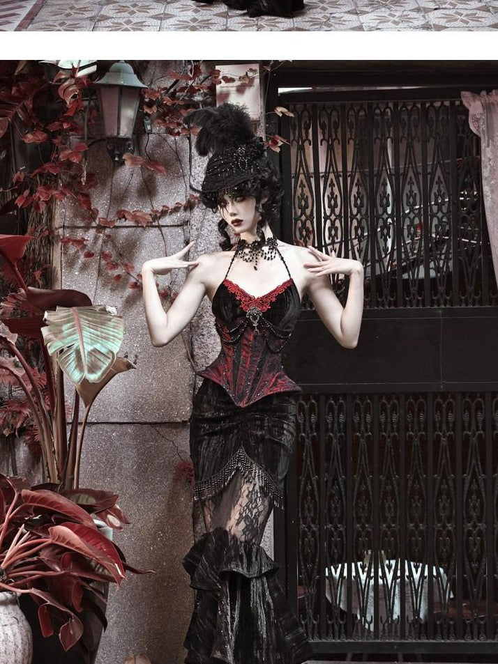 BLOOD SUPPLY Beaded Gothic Rococo Spiderweb Boned Waist Women's Velvet Corsets