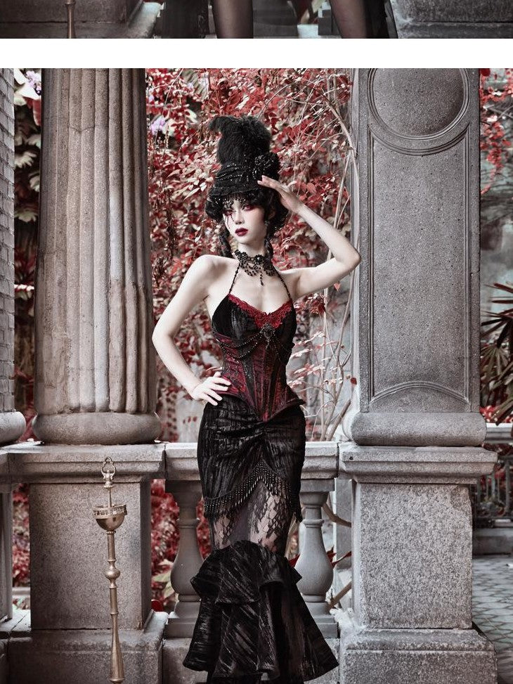 BLOOD SUPPLY Beaded Gothic Rococo Spiderweb Boned Waist Women's Velvet Corsets