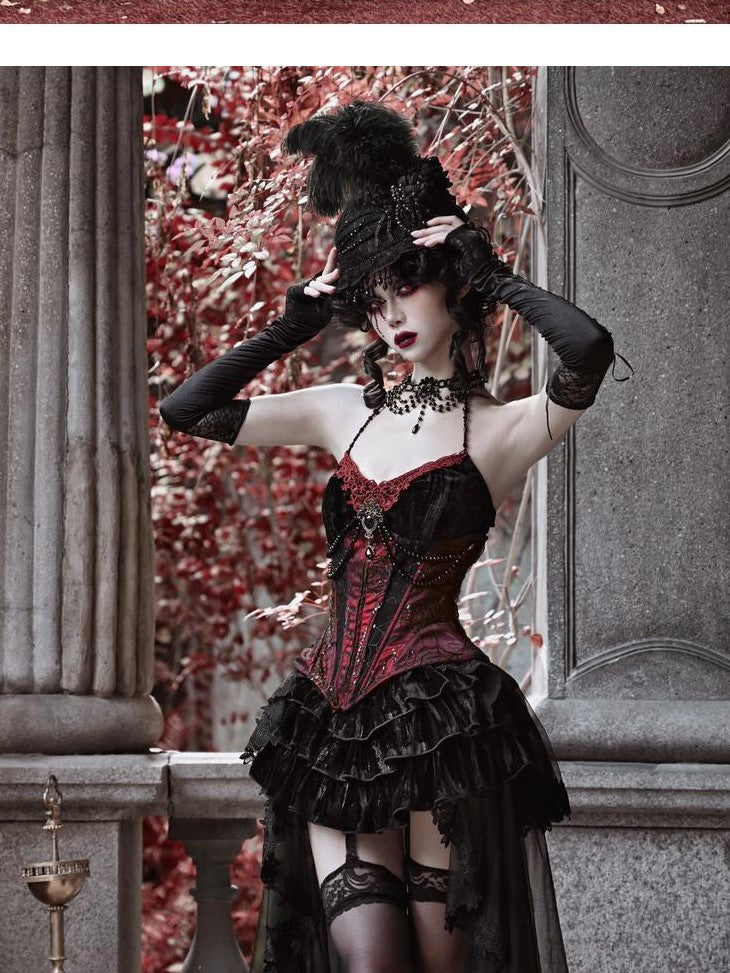BLOOD SUPPLY Beaded Gothic Rococo Spiderweb Boned Waist Women's Velvet Corsets
