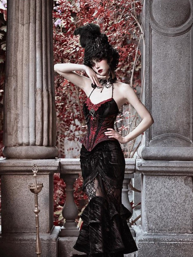 BLOOD SUPPLY Beaded Gothic Rococo Spiderweb Boned Waist Women's Velvet Corsets