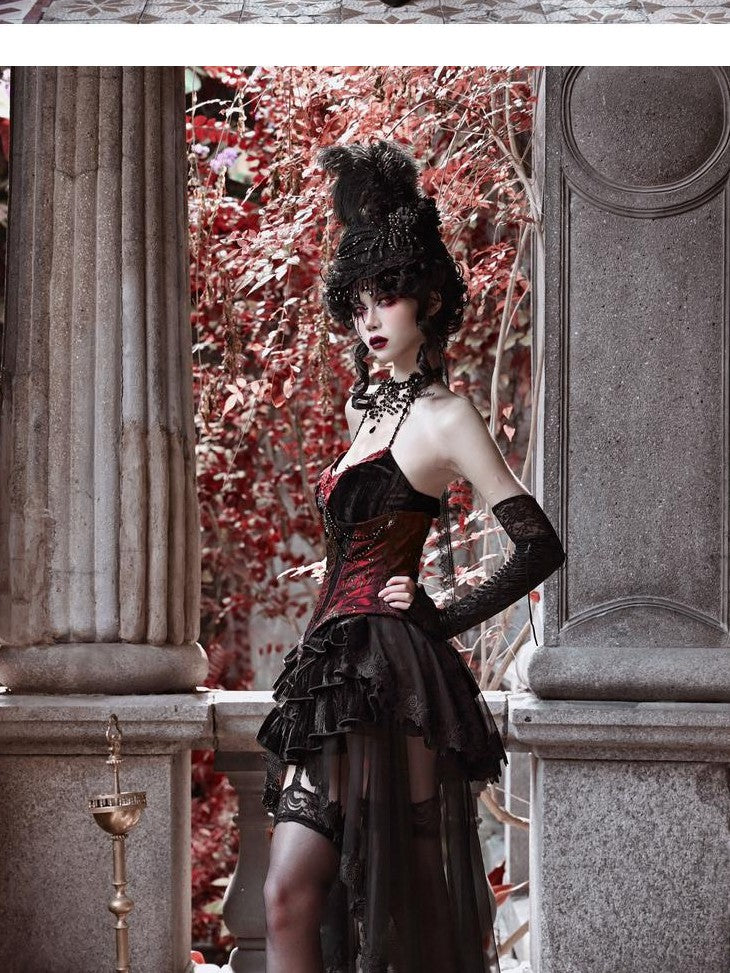 BLOOD SUPPLY Beaded Gothic Rococo Spiderweb Boned Waist Women's Velvet Corsets