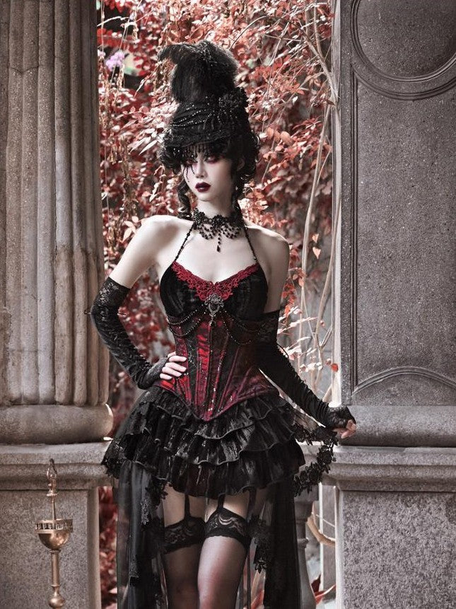 BLOOD SUPPLY Beaded Gothic Rococo Spiderweb Boned Waist Women's Velvet Corsets