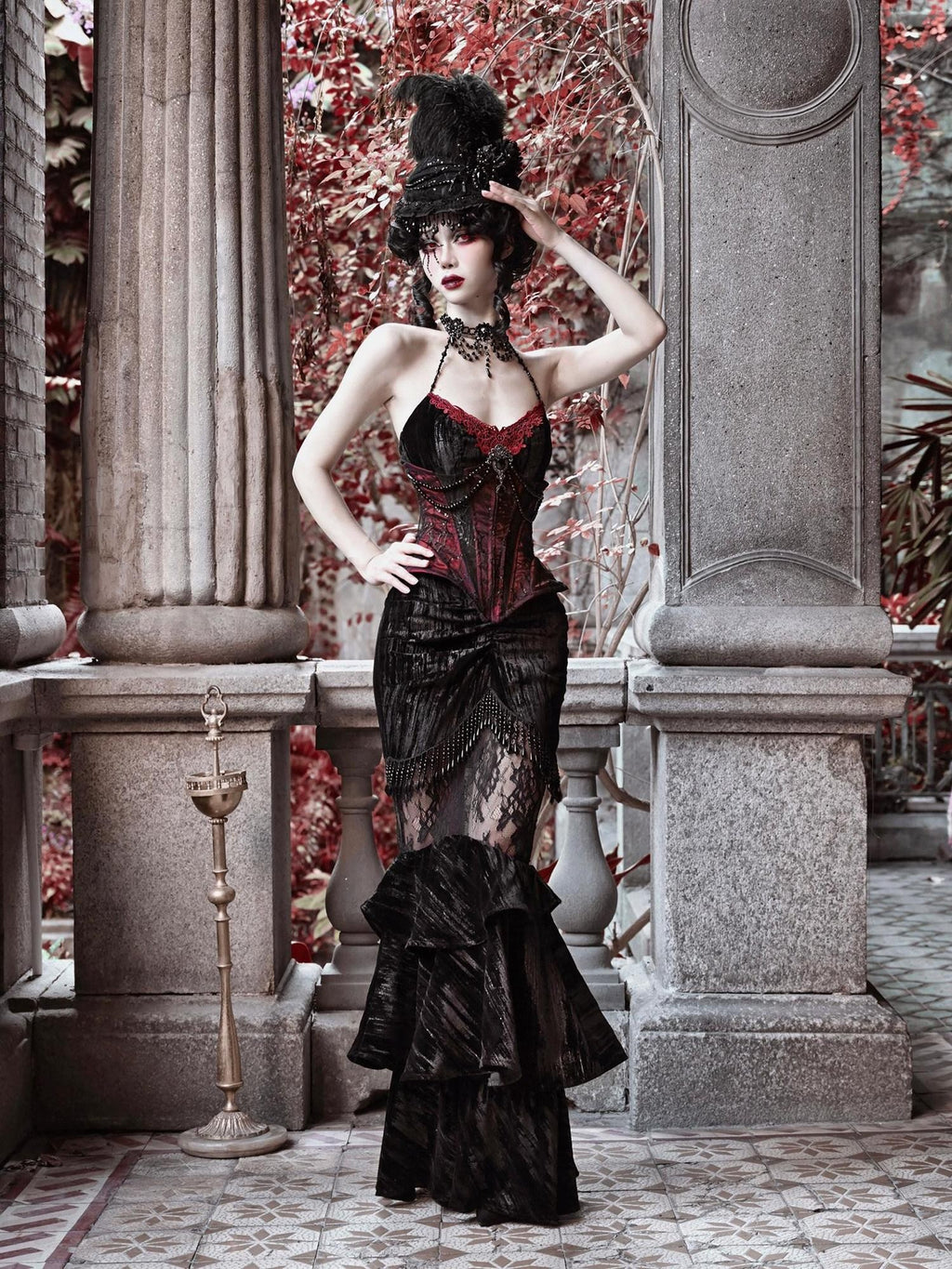 BLOOD SUPPLY Beaded Gothic Rococo Spiderweb Boned Waist Women's Velvet Corsets