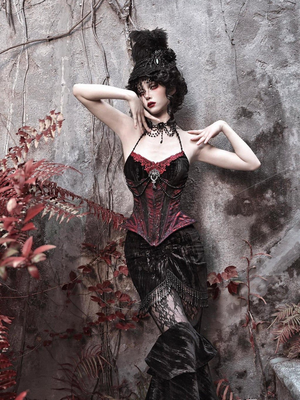 BLOOD SUPPLY Beaded Gothic Rococo Spiderweb Boned Waist Women's Velvet Corsets