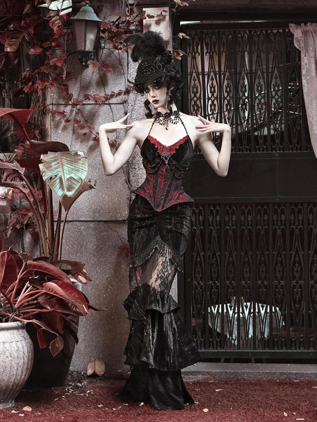 BLOOD SUPPLY Beaded Gothic Rococo Spiderweb Boned Waist Women's Velvet Corsets