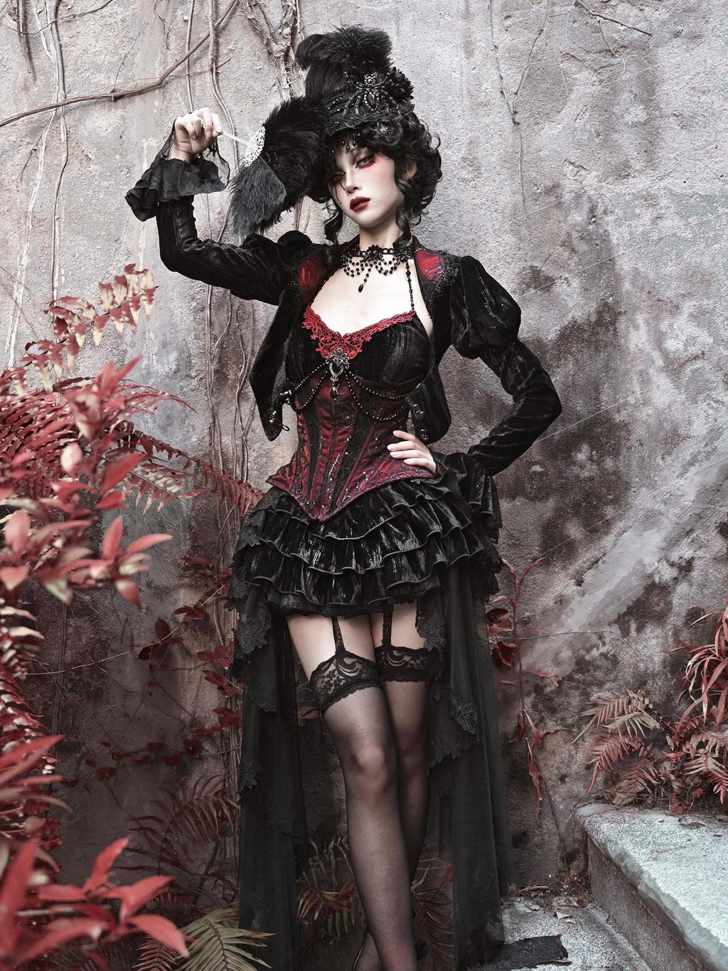 BLOOD SUPPLY Beaded Gothic Rococo Spiderweb Boned Waist Women's Velvet Corsets