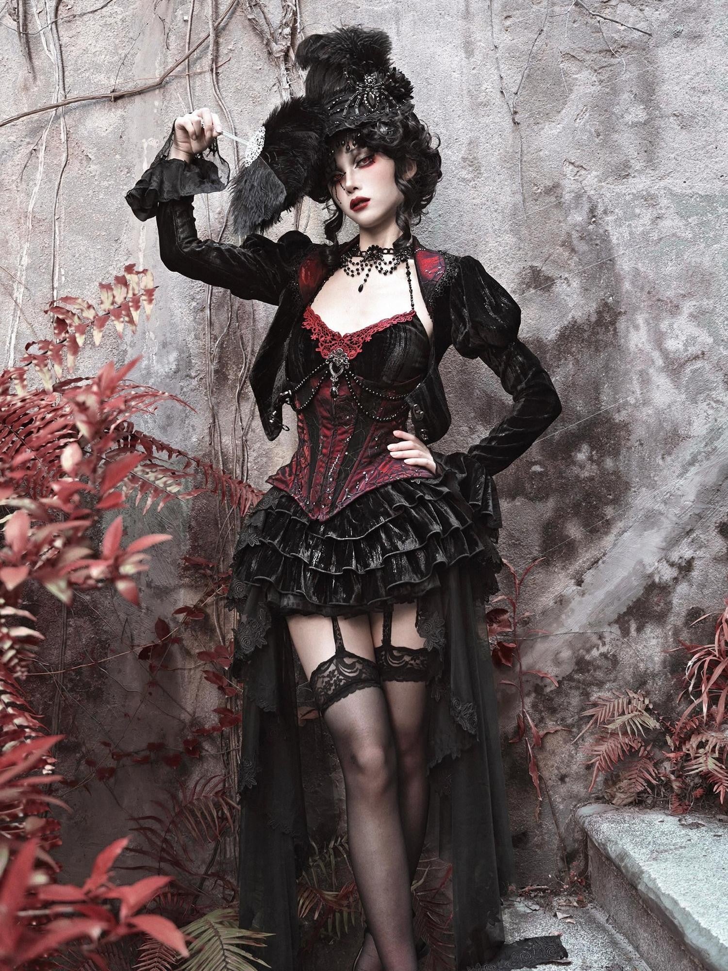 BLOOD SUPPLY Beaded Gothic Rococo Spiderweb Boned Waist Women's Velvet Corsets