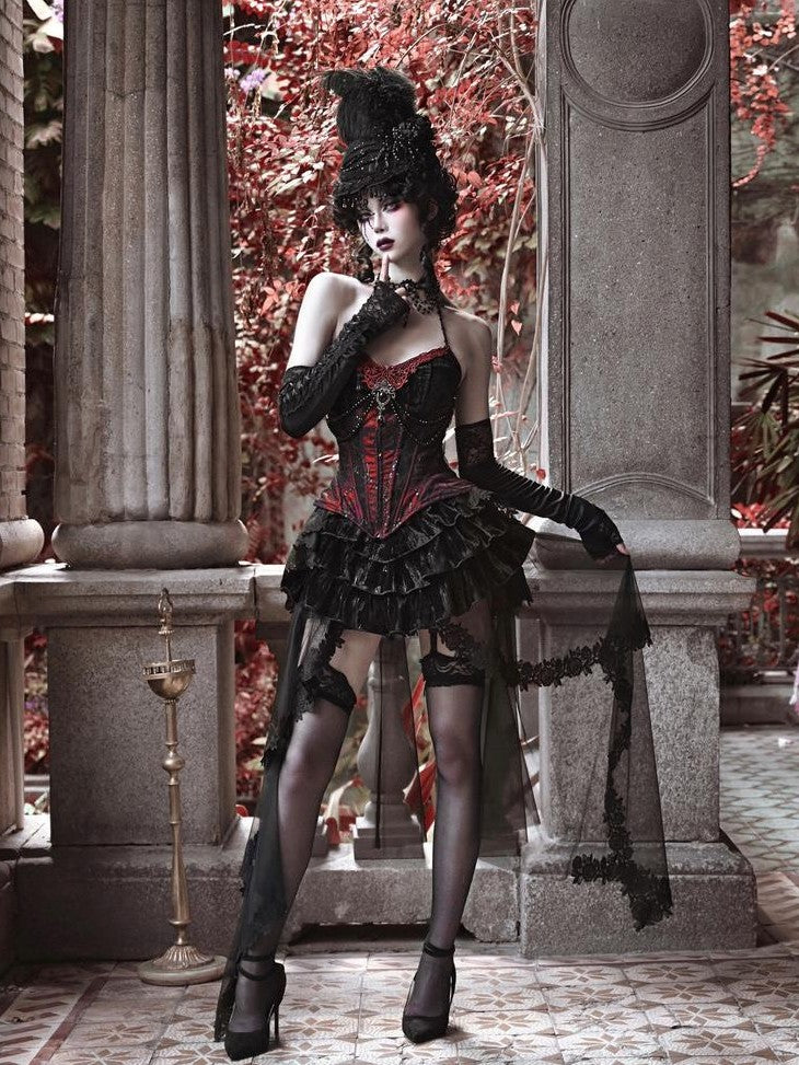 BLOOD SUPPLY Beaded Gothic Rococo Spiderweb Boned Waist Women's Velvet Corsets