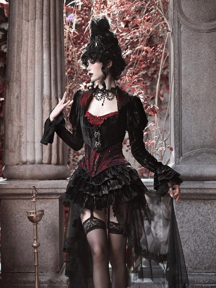 BLOOD SUPPLY Beaded Gothic Rococo Spiderweb Boned Waist Women's Velvet Corsets