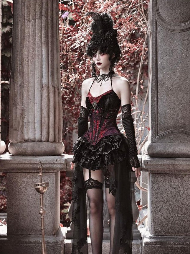 BLOOD SUPPLY Beaded Gothic Rococo Spiderweb Boned Waist Women's Velvet Corsets
