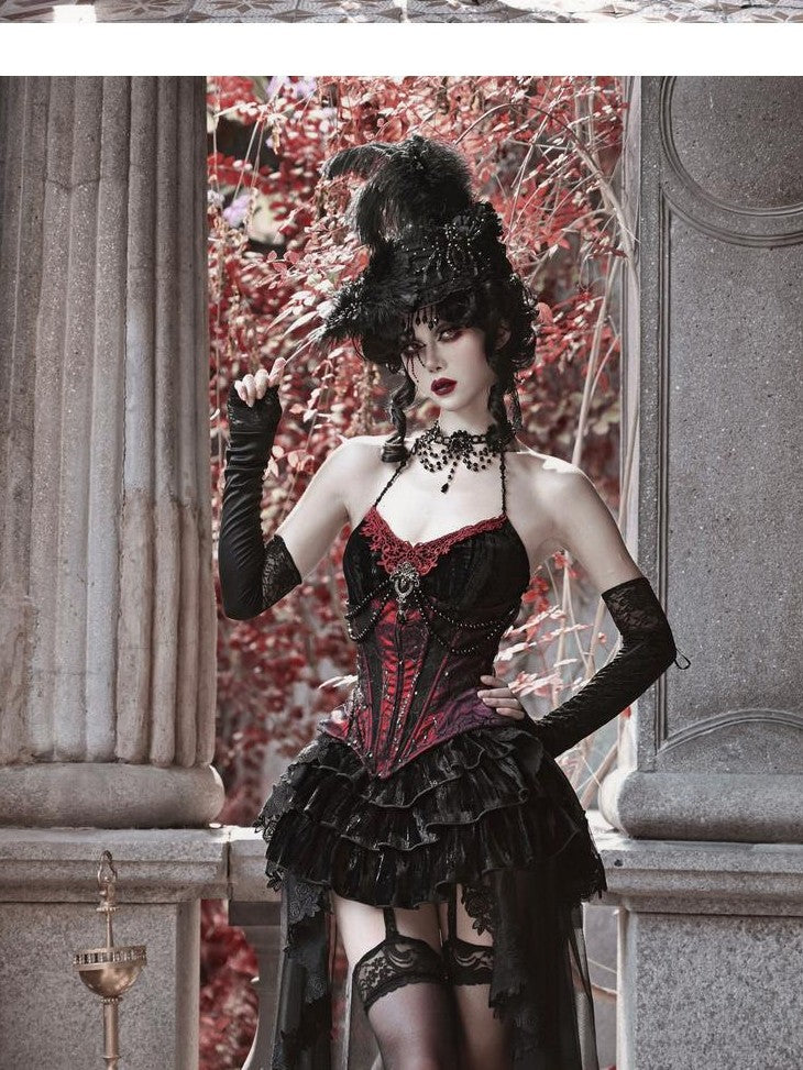 BLOOD SUPPLY Beaded Gothic Rococo Spiderweb Boned Waist Women's Velvet Corsets
