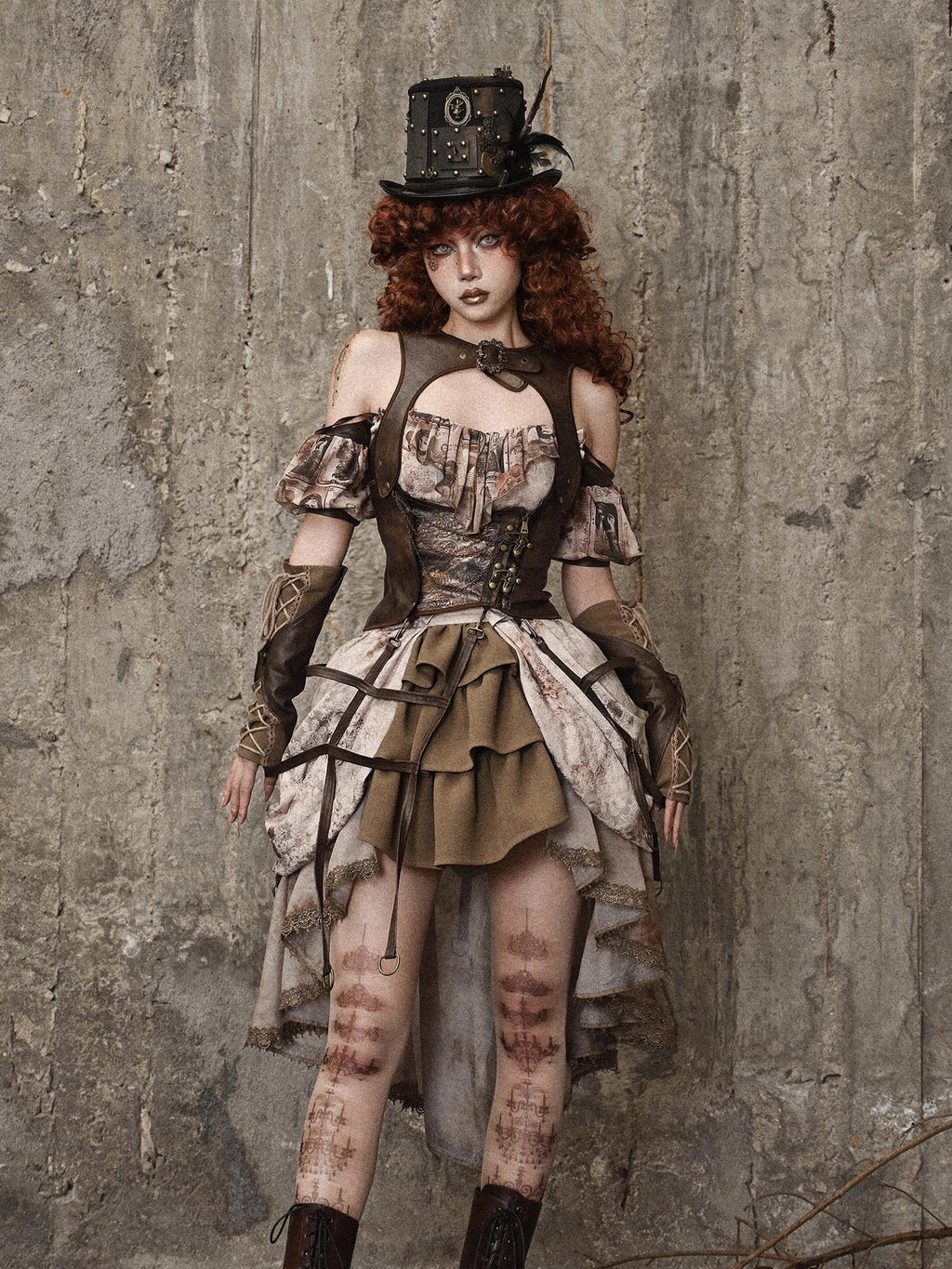 BLOOD SUPPLY Birdcage Steampunk Retro Design Women's Distressed Pu Corsets