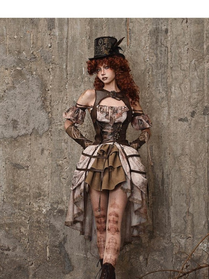 BLOOD SUPPLY Birdcage Steampunk Retro Design Women's Distressed Pu Corsets