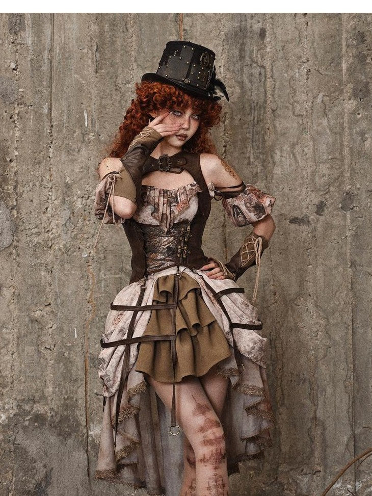 BLOOD SUPPLY Birdcage Steampunk Retro Design Women's Distressed Pu Corsets
