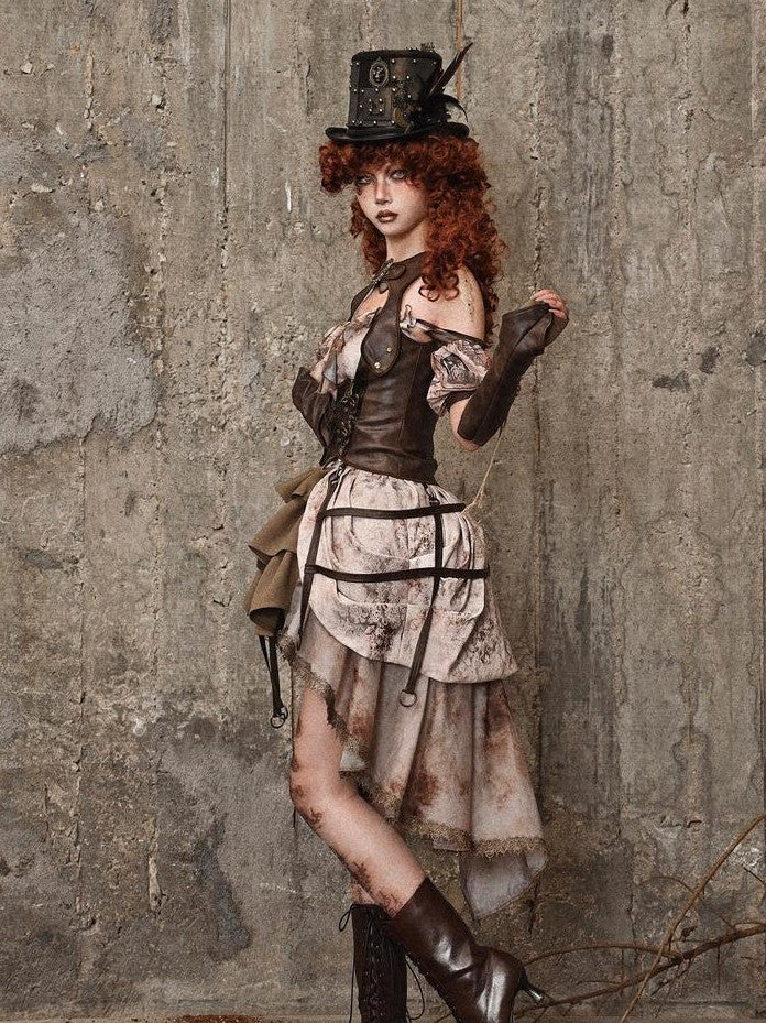 BLOOD SUPPLY Birdcage Steampunk Retro Design Women's Distressed Pu Corsets