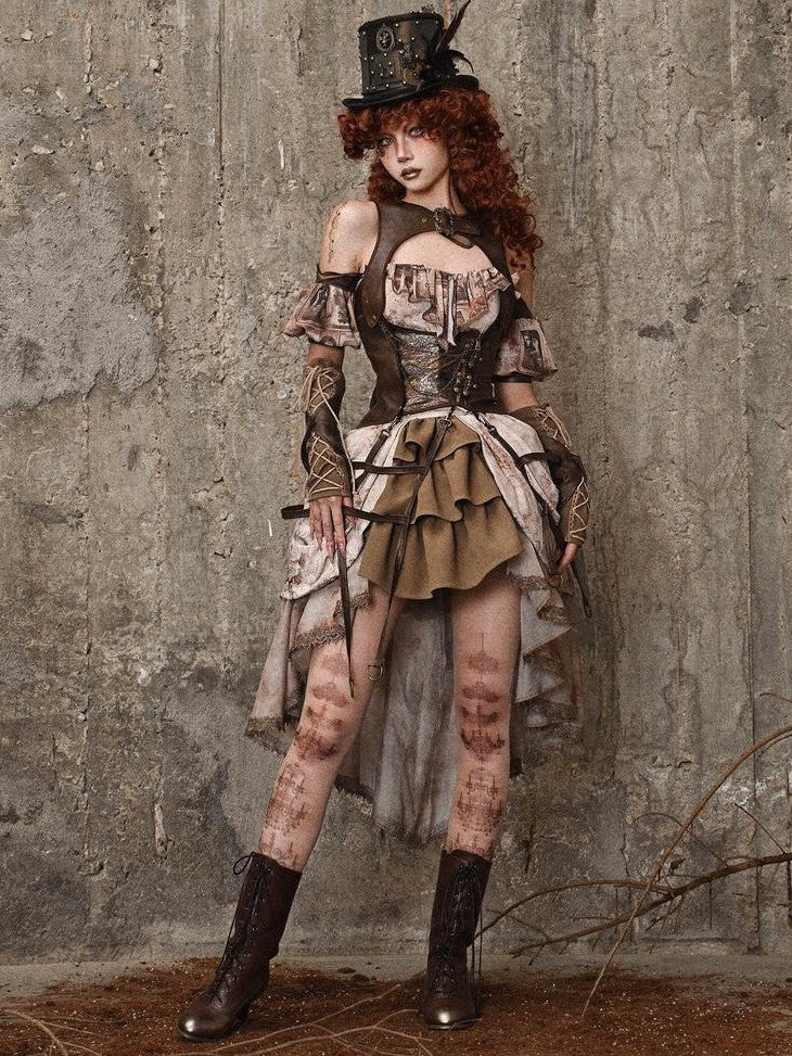 BLOOD SUPPLY Birdcage Steampunk Retro Design Women's Distressed Pu Corsets
