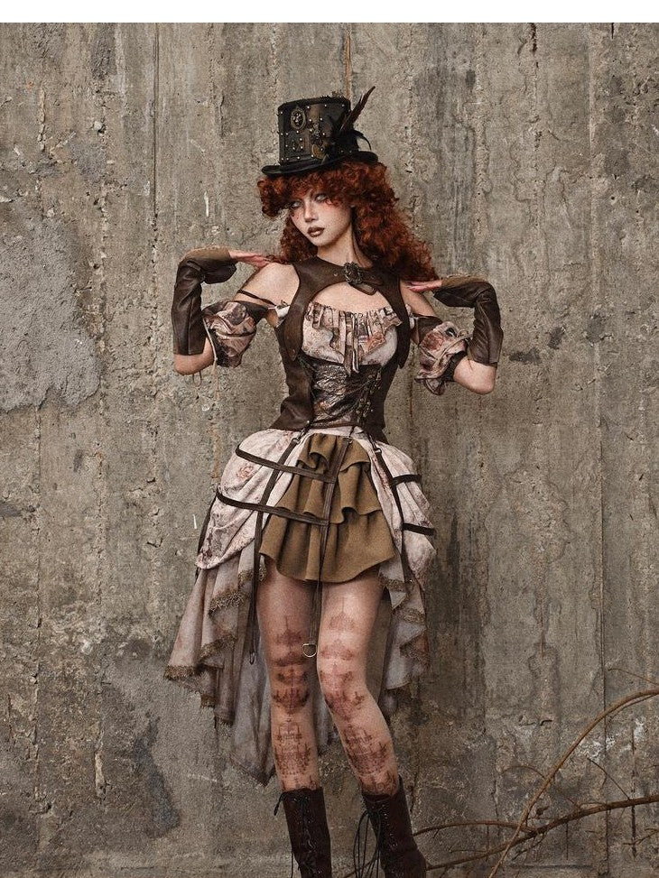 BLOOD SUPPLY Birdcage Steampunk Retro Design Women's Distressed Pu Corsets