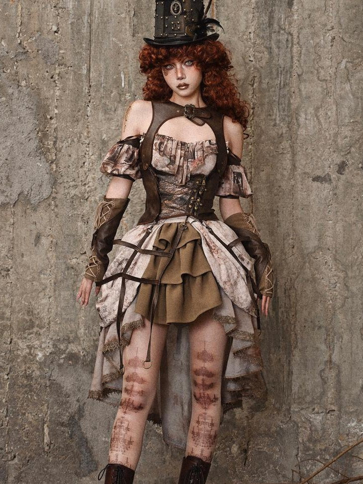 BLOOD SUPPLY Birdcage Steampunk Retro Design Women's Distressed Pu Corsets