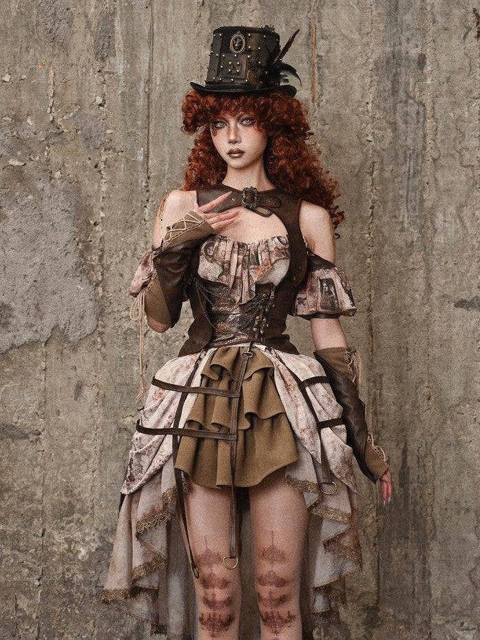 BLOOD SUPPLY Birdcage Steampunk Retro Design Women's Distressed Pu Corsets