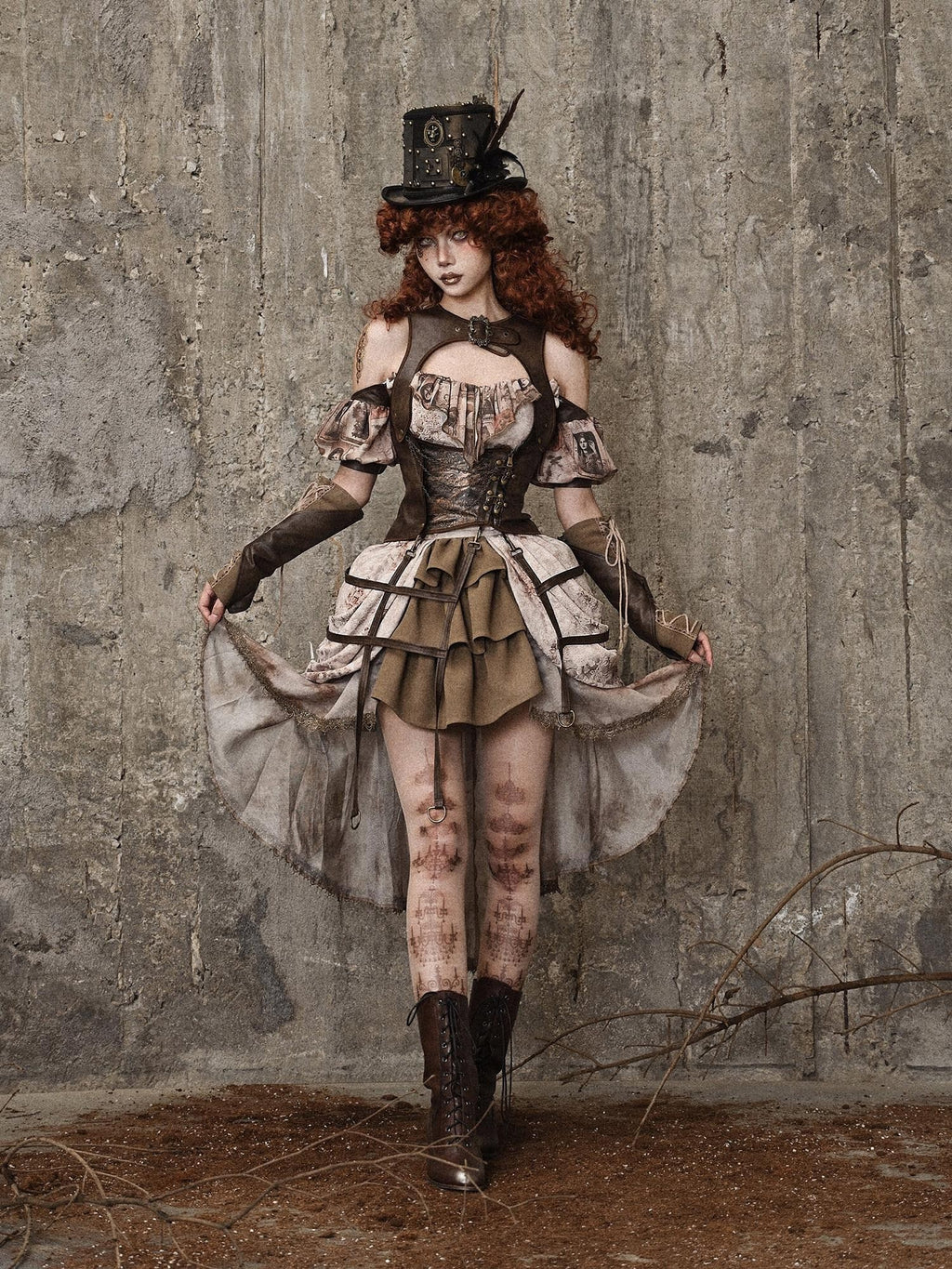 BLOOD SUPPLY Birdcage Steampunk Retro Design Women's Distressed Pu Corsets
