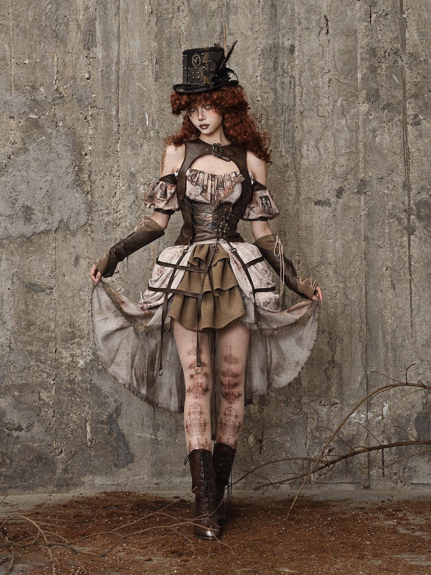 BLOOD SUPPLY Birdcage Steampunk Retro Design Women's Distressed Pu Corsets