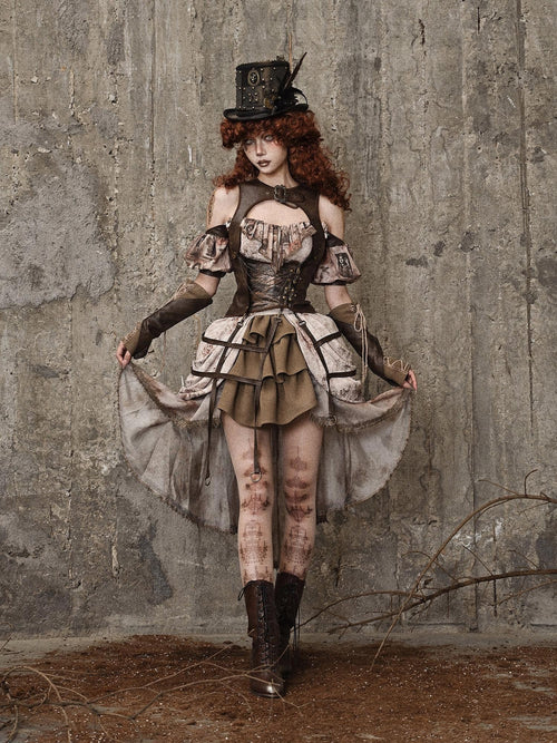 BLOOD SUPPLY Birdcage Steampunk Retro Design Women's Distressed Pu Corsets