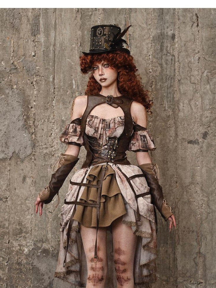 BLOOD SUPPLY Birdcage Steampunk Retro Design Women's Distressed Pu Corsets