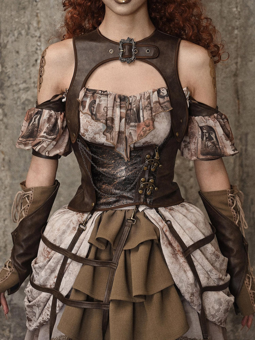 BLOOD SUPPLY Birdcage Steampunk Retro Design Women's Distressed Pu Corsets