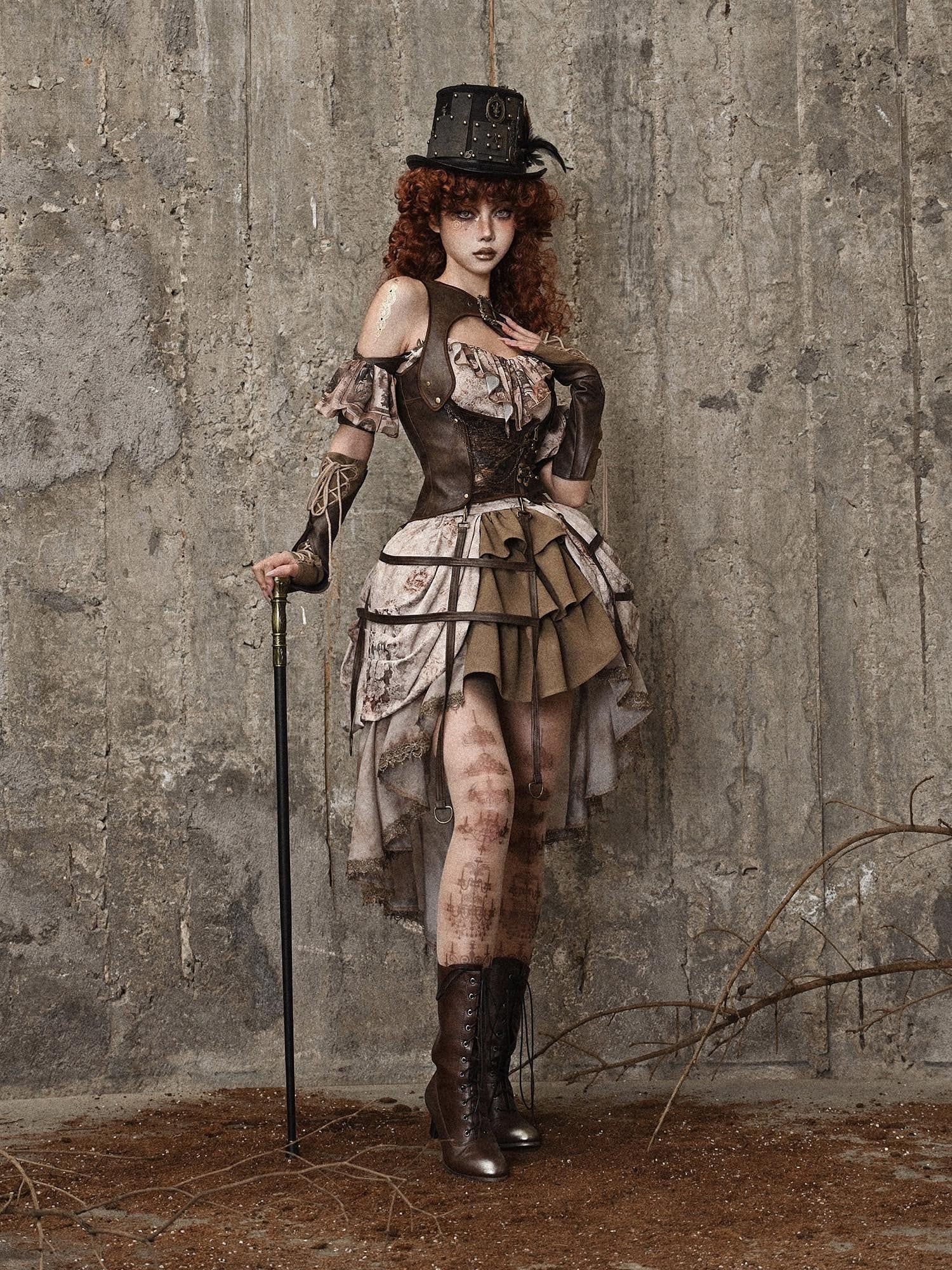 BLOOD SUPPLY Birdcage Steampunk Retro Design Women's Distressed Pu Corsets