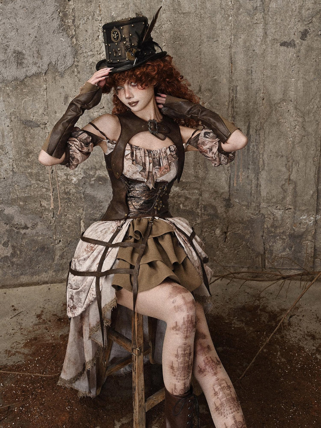 BLOOD SUPPLY Birdcage Steampunk Retro Design Women's Distressed Pu Corsets