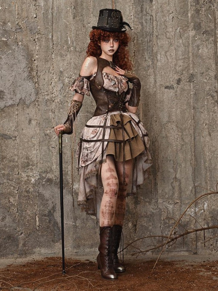 BLOOD SUPPLY Birdcage Steampunk Retro Design Women's Distressed Pu Corsets
