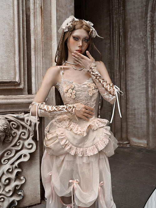 BLOOD SUPPLY Broken Ballet Rococo Adjustable Lace Up Women's Platinum Lace Wrist Cuffs