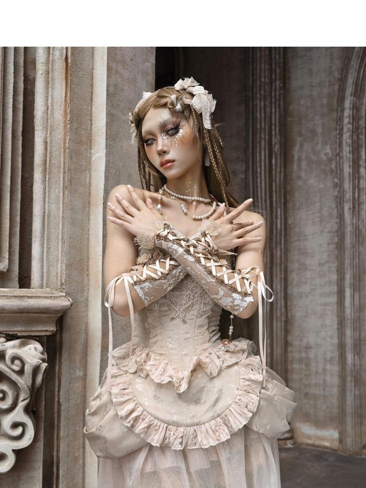 BLOOD SUPPLY Broken Ballet Rococo Adjustable Lace Up Women's Platinum Lace Wrist Cuffs