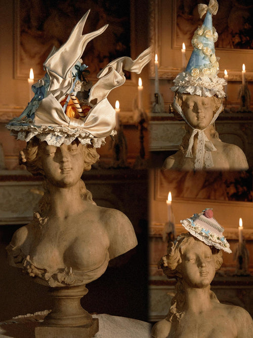 BLOOD SUPPLY Cherry Mousse Rococo Retro Cream Embellished Women's Polyester Half Bonnets