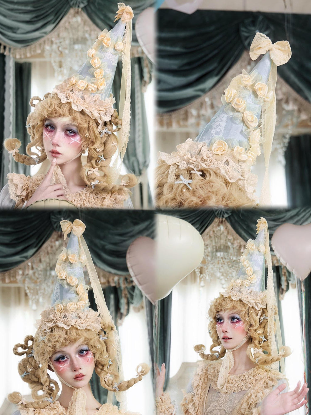BLOOD SUPPLY Cherry Mousse Rococo Retro Cream Embellished Women's Polyester Half Bonnets