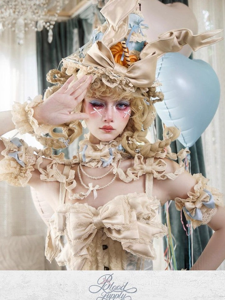 BLOOD SUPPLY Cherry Mousse Rococo Retro Cream Embellished Women's Polyester Half Bonnets