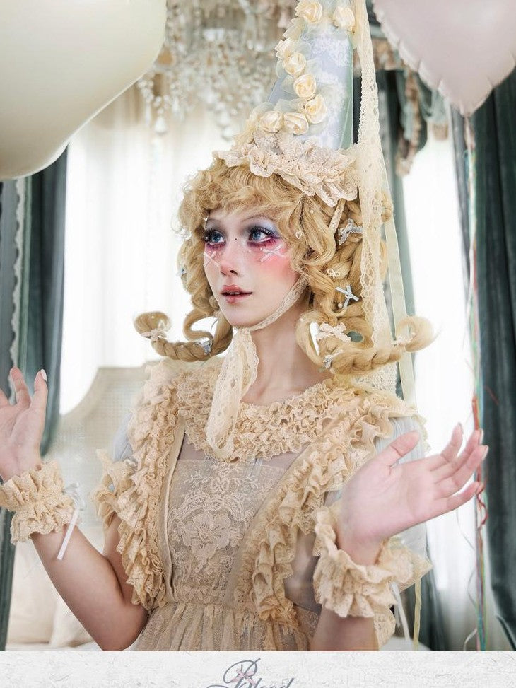 BLOOD SUPPLY Cherry Mousse Rococo Retro Cream Embellished Women's Polyester Half Bonnets