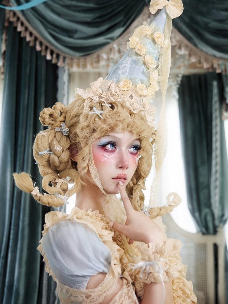 BLOOD SUPPLY Cherry Mousse Rococo Retro Cream Embellished Women's Polyester Half Bonnets
