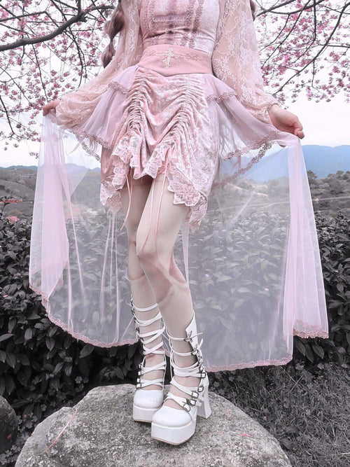 BLOOD SUPPLY Cherry Nightmare Embossed Embroidery Gothic Women's Velvet Lace Skirts