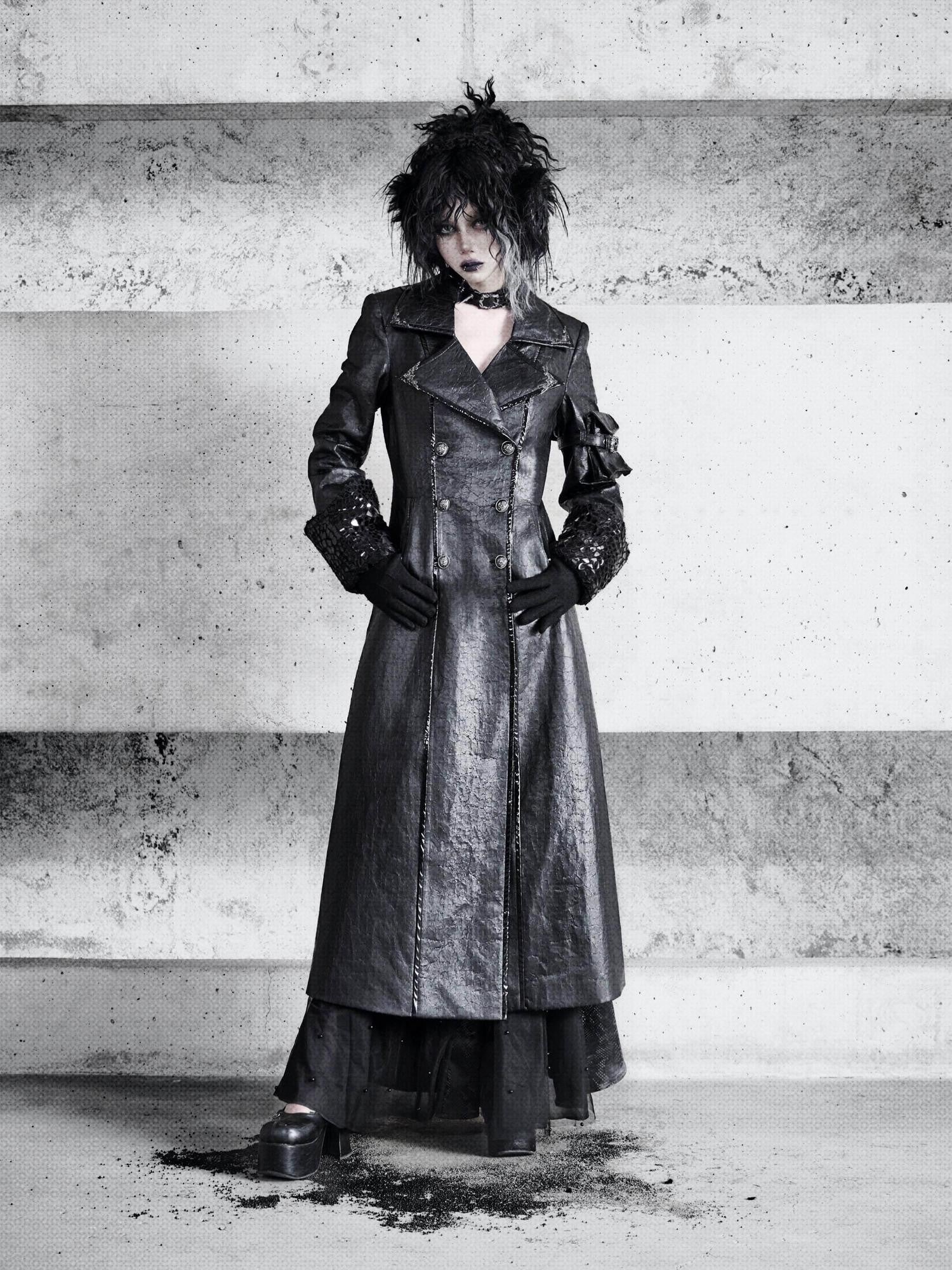 BLOOD SUPPLY Cracked Leather Gothic Blazer Lambswool Lined Women's Polyester Coats