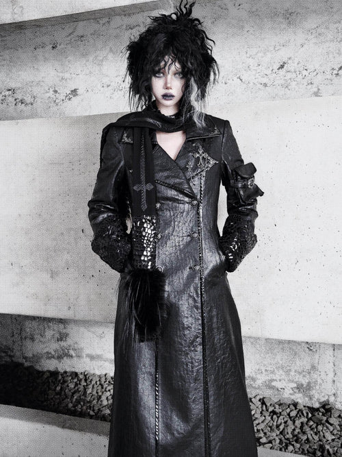 BLOOD SUPPLY Cracked Leather Gothic Blazer Lambswool Lined Women's Polyester Coats