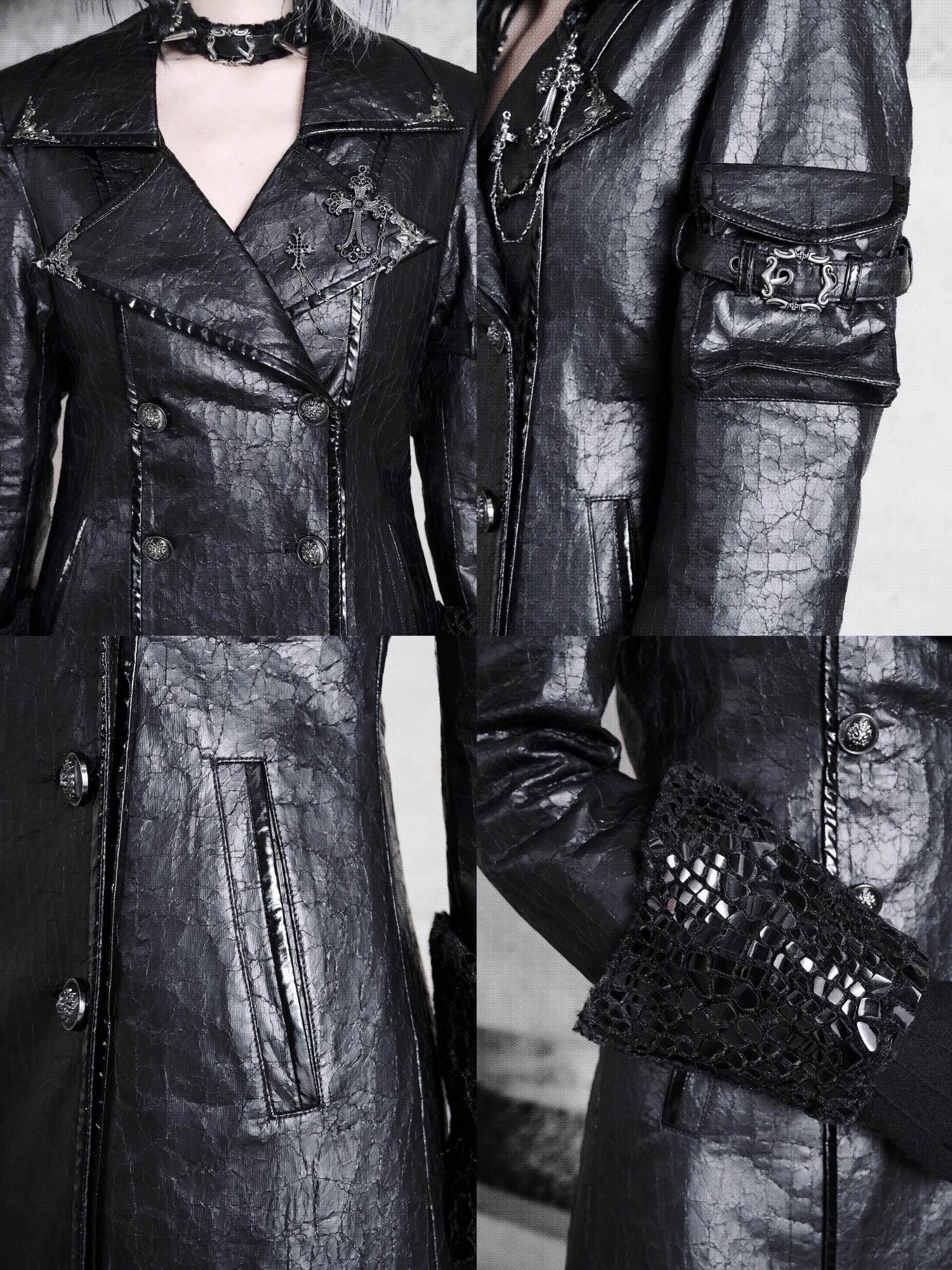 BLOOD SUPPLY Cracked Leather Gothic Blazer Lambswool Lined Women's Polyester Coats
