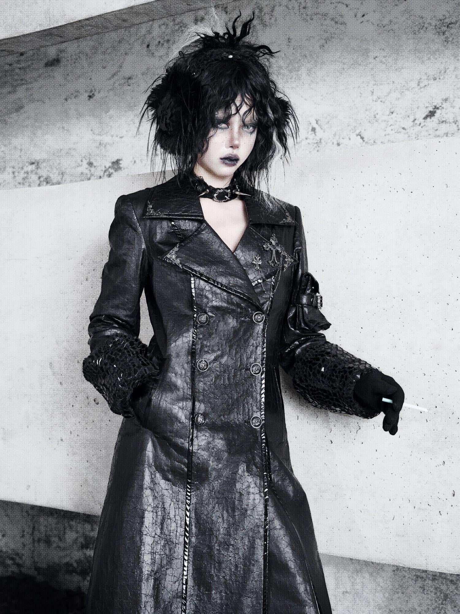 BLOOD SUPPLY Cracked Leather Gothic Blazer Lambswool Lined Women's Polyester Coats