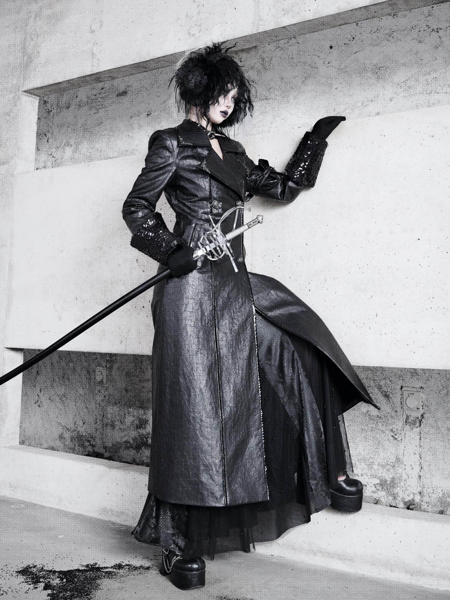 BLOOD SUPPLY Cracked Leather Gothic Blazer Lambswool Lined Women's Polyester Coats