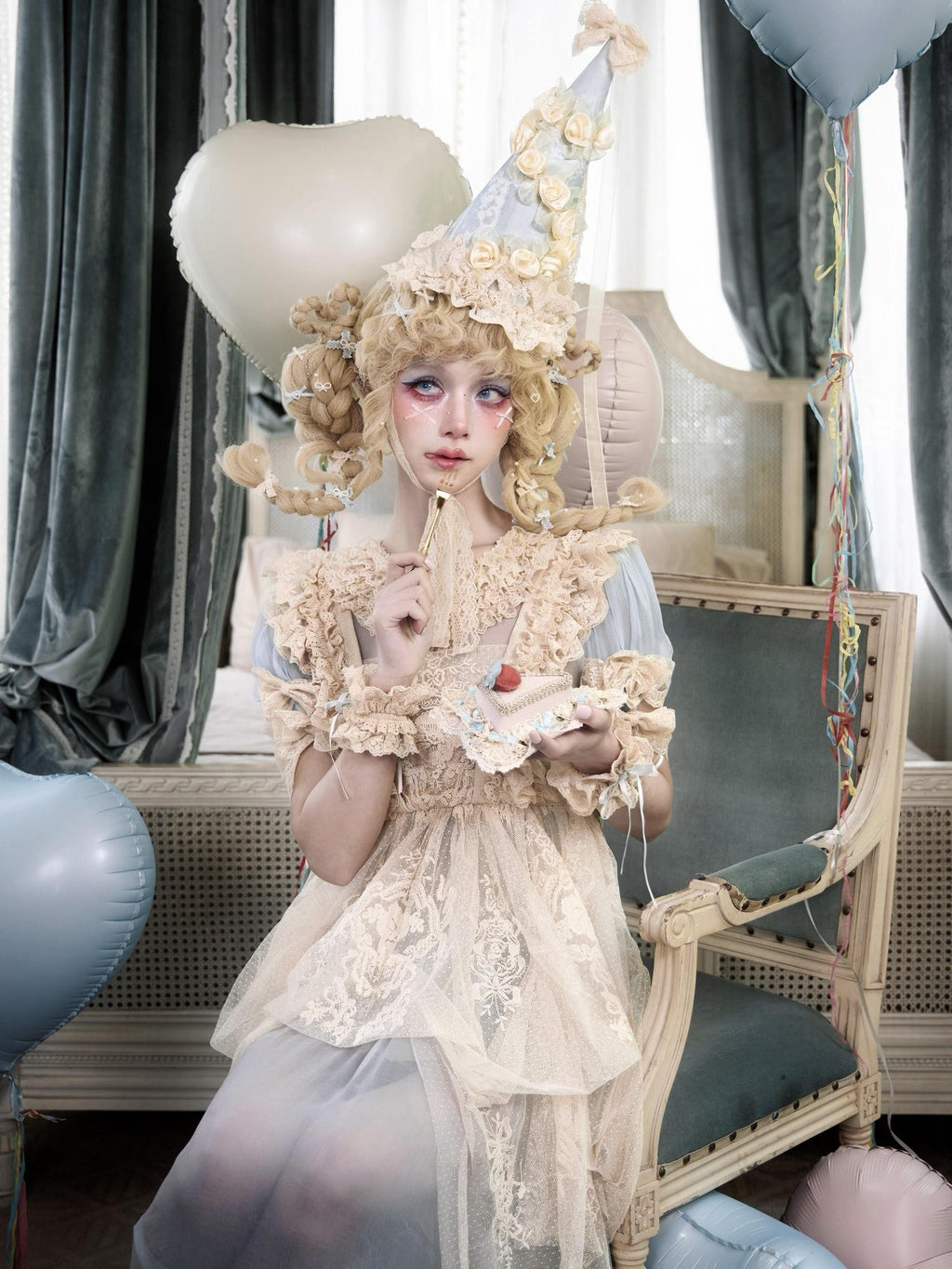 BLOOD SUPPLY Cream Beige Rococo Lace Apron Dolllike Women's Jsk / Jumper Skirts