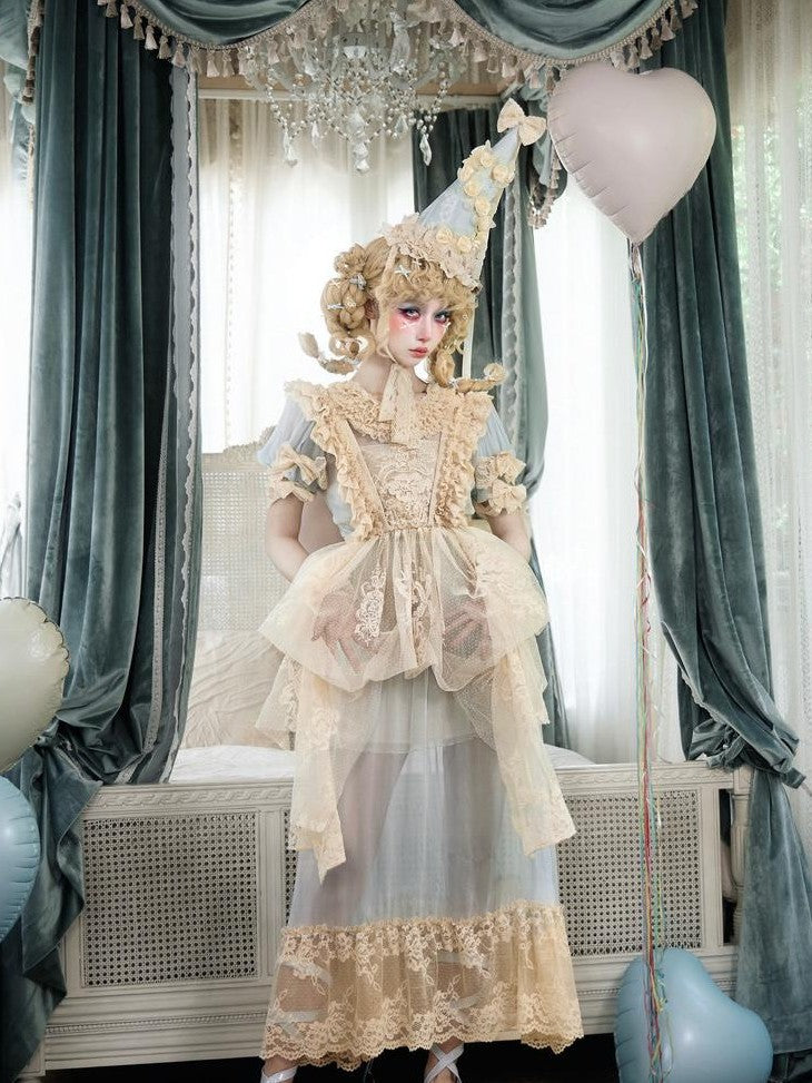 BLOOD SUPPLY Cream Beige Rococo Lace Apron Dolllike Women's Jsk / Jumper Skirts